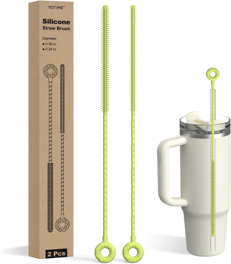 YOTIME Silicone Straw Cleaner Brush, 2 Pcs Reusable Straw Brush(6mm+9mm) for Cleaning Narrow & Wide Straws, Tumblers, Green - Image 1